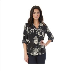 IZ Byer Black Floral Shirt